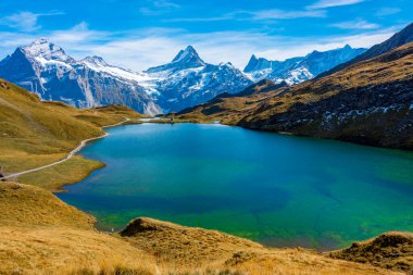 İsviçre Alplerinde Bachsee 'nin Panorama manzarası.