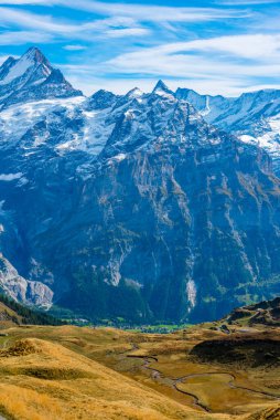 İsviçre 'deki Grindelwald köyünün üzerindeki Alpler Panoraması.