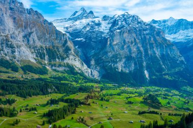 İsviçre 'deki Grindelwald köyünün üzerindeki Alpler Panoraması.