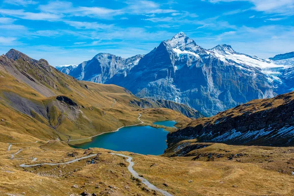 stock image Panorama view of Bachsee in Swiss Alps.