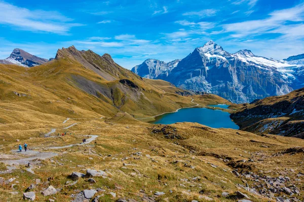 stock image Panorama view of Bachsee in Swiss Alps.