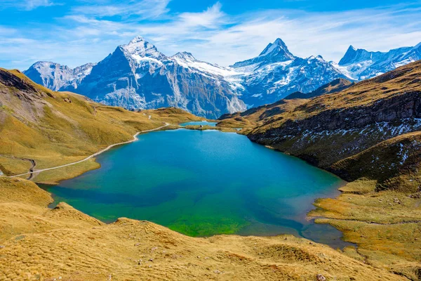 İsviçre Alplerinde Bachsee 'nin Panorama manzarası.