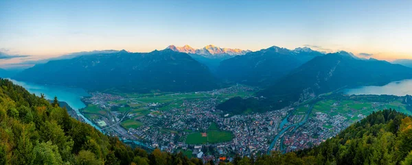 stock image Sunset panorama view of Interlaken, Switzerland.