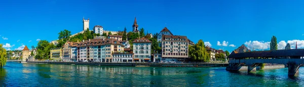 Panorama Dari Spreuerbrucke Dan Benteng Bersejarah Kota Swiss Luzern — Stok Foto