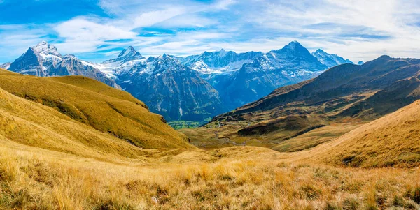 İsviçre 'deki Grindelwald köyünün üzerindeki Alpler Panoraması.