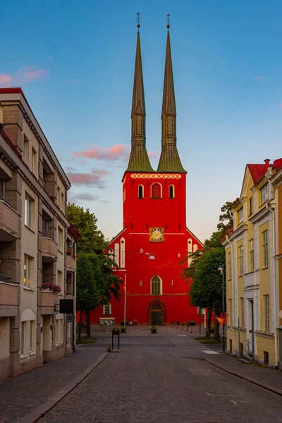 stock image Sunset view of Vaxjo cathedral in Sweden.