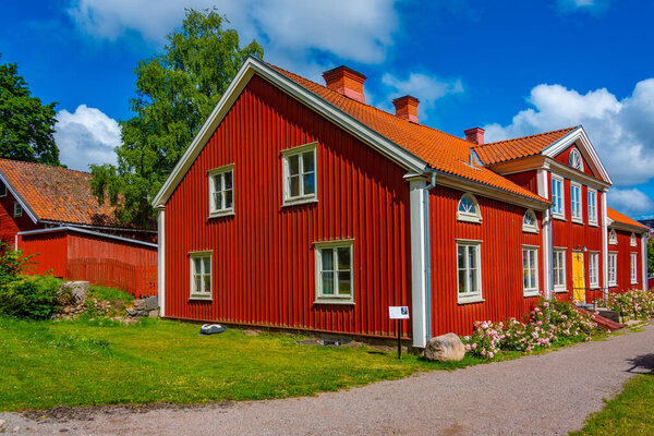 Colorful timber houses in Swedish town Vaxjo