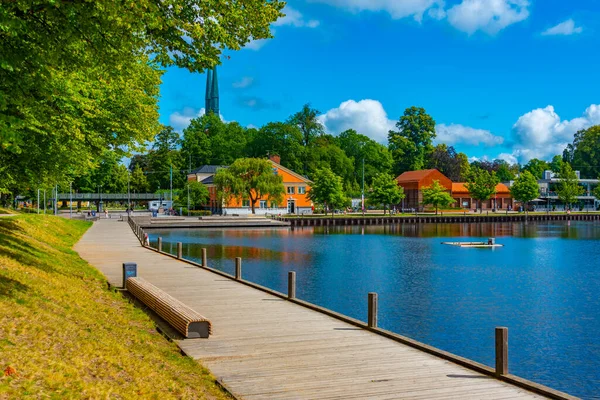Lakeside Promenade Zweedse Stad Vaxjo Gedurende Een Dag — Stockfoto