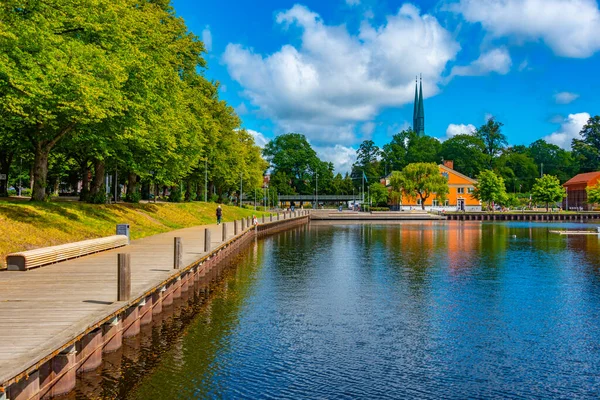 Lakeside Promenade Zweedse Stad Vaxjo Gedurende Een Dag — Stockfoto