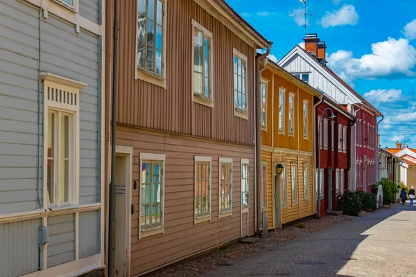 Colorful timber houses in Swedish town Eksjo