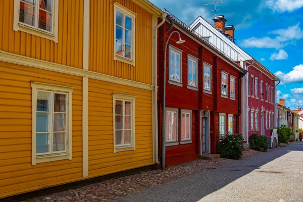 Colorful Timber Houses Swedish Town Eksjo — Stock Photo, Image