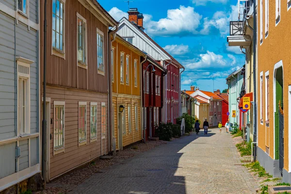 瑞典Eksjo镇五颜六色的木材房子 — 图库照片