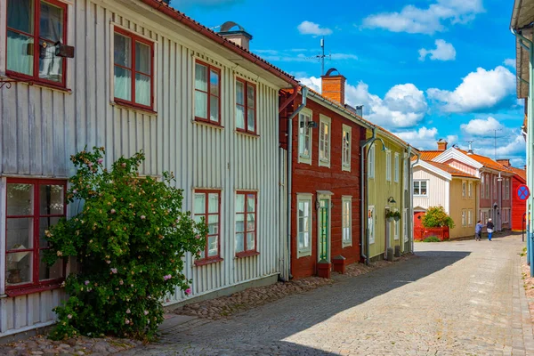 Kolorowe Domy Drewniane Szwedzkim Mieście Eksjo — Zdjęcie stockowe