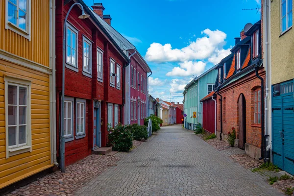 Красочные Деревянные Дома Шведском Городе Eksjo — стоковое фото