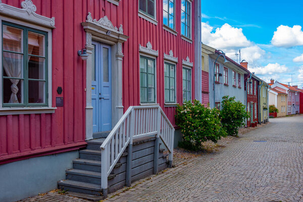 Colorful timber houses in Swedish town Eksjo