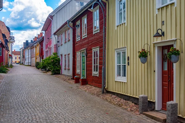 Casas Coloridas Madeira Cidade Sueca Eksjo — Fotografia de Stock