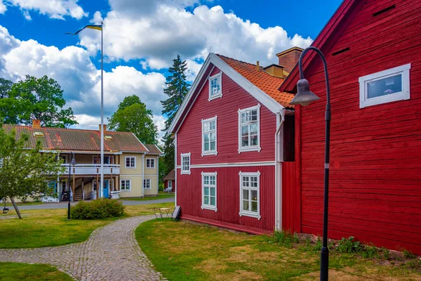 Színes Faházak Svéd Városban Eksjo — Stock Fotó