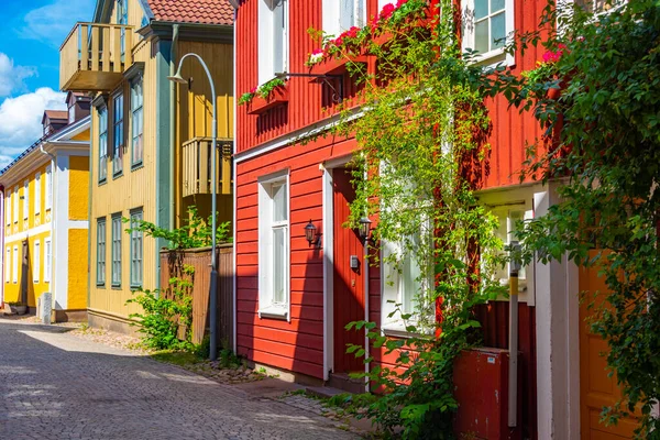 Casas Coloridas Madeira Cidade Sueca Eksjo — Fotografia de Stock