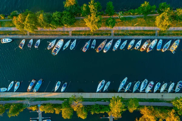 stock image Sunset view of marina in Swedish town Vadstena.