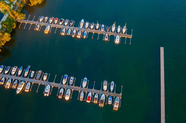 Sonnenuntergang Blick Auf Den Yachthafen Der Schwedischen Stadt Vadstena — Stockfoto