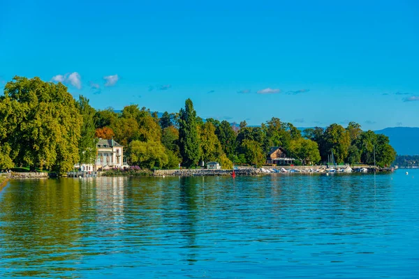 Lac Leman Tavi Sétánya Svájci Városban Genf — Stock Fotó