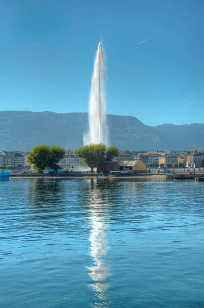Jet Eau Fonte Cidade Suíça Genebra — Fotografia de Stock