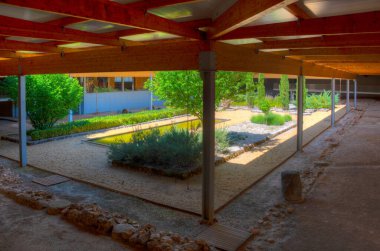 Soria, İspanya, 5 Haziran 2022: Soria, İspanya yakınlarındaki Villa Romana La Dehesa 'da antik mozaikler.