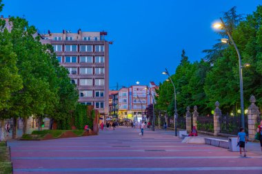 Soria, İspanya, 4 Haziran 2022: Soria, İspanya 'daki Alameda de Cervantes parkının gece manzarası.