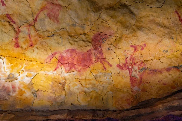 Stock image Santillana del Mar, Spain, June 12, 2022: Rock paintings at the replica of Altamira cave at Santillana del Mar in Spain.