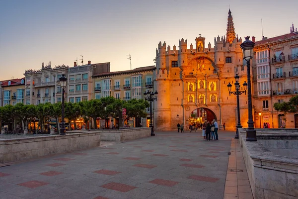 Burgos Espanha Junho 2022 Vista Pôr Sol Arco Santa Maria — Fotografia de Stock