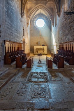 Vallbona de les Monges, İspanya, 29 Mayıs 2022: Vallbona de les Monges, İspanya 'daki Santa Maria manastırının içi.