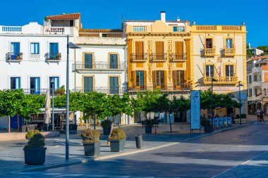 Cadaques, Spain, May 28, 2022: Main square at Spanish village Cadaques. clipart