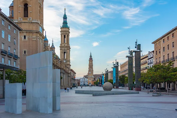 Zaragoza Spanien Mai 2022 Sonnenaufgang Blick Auf Die Basilica Nuestra — Stockfoto