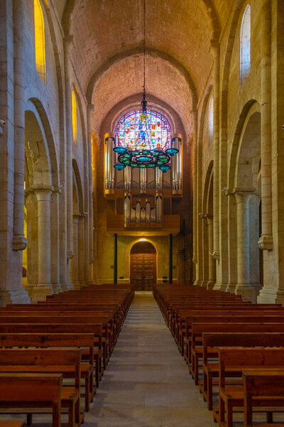 Poblet, Spain, May 29, 2022: Interior of monastery of Santa Maria de Poblet in Spain.