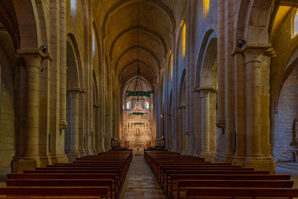 Poblet, Spain, May 29, 2022: Interior of monastery of Santa Maria de Poblet in Spain.