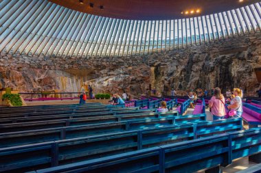 Helsinki, Finlandiya, 21 Temmuz 2022: Helsinki, Finlandiya 'daki Temppeliaukion Kilisesi.