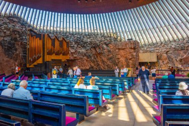 Helsinki, Finlandiya, 21 Temmuz 2022: Helsinki, Finlandiya 'daki Temppeliaukion Kilisesi.