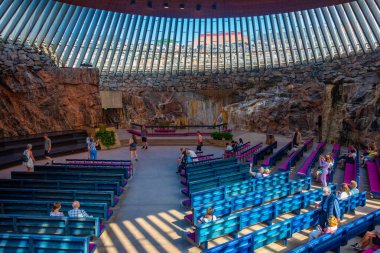 Helsinki, Finlandiya, 21 Temmuz 2022: Helsinki, Finlandiya 'daki Temppeliaukion Kilisesi.