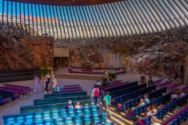 Helsinki, Finlandiya, 21 Temmuz 2022: Helsinki, Finlandiya 'daki Temppeliaukion Kilisesi.