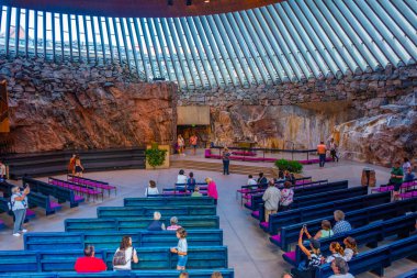 Helsinki, Finlandiya, 21 Temmuz 2022: Helsinki, Finlandiya 'daki Temppeliaukion Kilisesi.