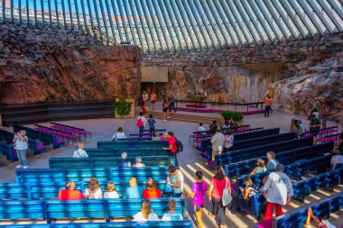 Helsinki, Finlandiya, 21 Temmuz 2022: Helsinki, Finlandiya 'daki Temppeliaukion Kilisesi.