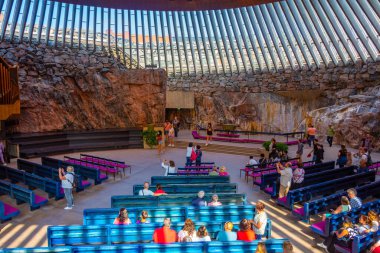 Helsinki, Finlandiya, 21 Temmuz 2022: Helsinki, Finlandiya 'daki Temppeliaukion Kilisesi.