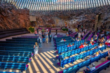 Helsinki, Finlandiya, 21 Temmuz 2022: Helsinki, Finlandiya 'daki Temppeliaukion Kilisesi.