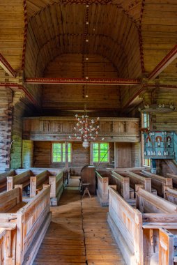 Petajavesi, Finlandiya, 22 Temmuz 2022: Finlandiya 'daki Petajavesi Eski Kilisesi' nin İçişleri.