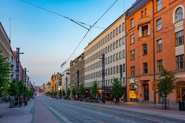 Tampere Finlandia Luglio 2022 Vista Sul Tramonto Della Strada Hameenkatu — Foto Stock