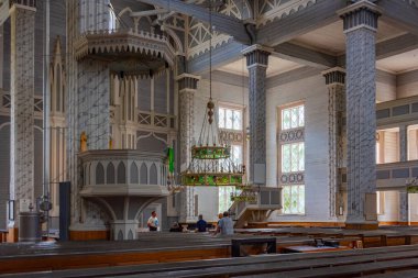 Kerimaki, Finlandiya, 26 Temmuz 2022: Finlandiya 'daki Kerimaki kilisesinin içi.