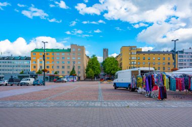 Lahti, Finlandiya, 27 Temmuz 2022: Lahti 'deki Kauppatori Meydanı.
