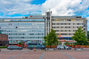 Lahti, Finlandiya, 27 Temmuz 2022: Lahti 'deki Kauppatori Meydanı.