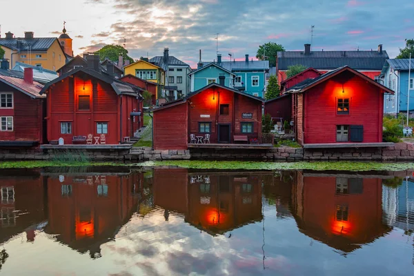 Porvoo Finland July 2022 Sunrise View Red Wooden Sheds Finnish — Stock Photo, Image