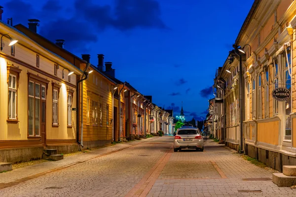 stock image Rauma, Finland, July 28, 2022: Sunset view of commercial part of Vanha Rauma district of Rauma in Finland.